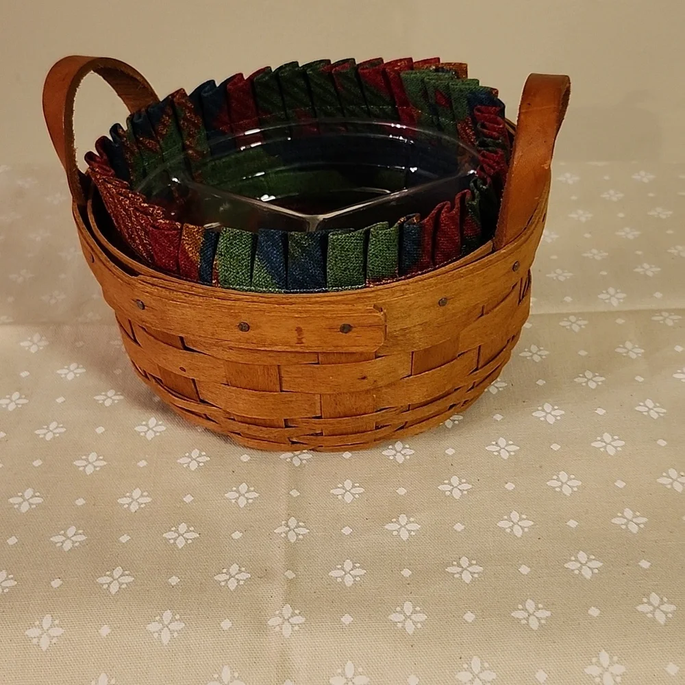 Longaberger Button Basket With Divided Protector And Liner